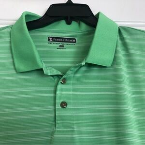 Men’s Pebble Beach Dry Luxe Performance Shirt XXL Green White Striped Polo EUC